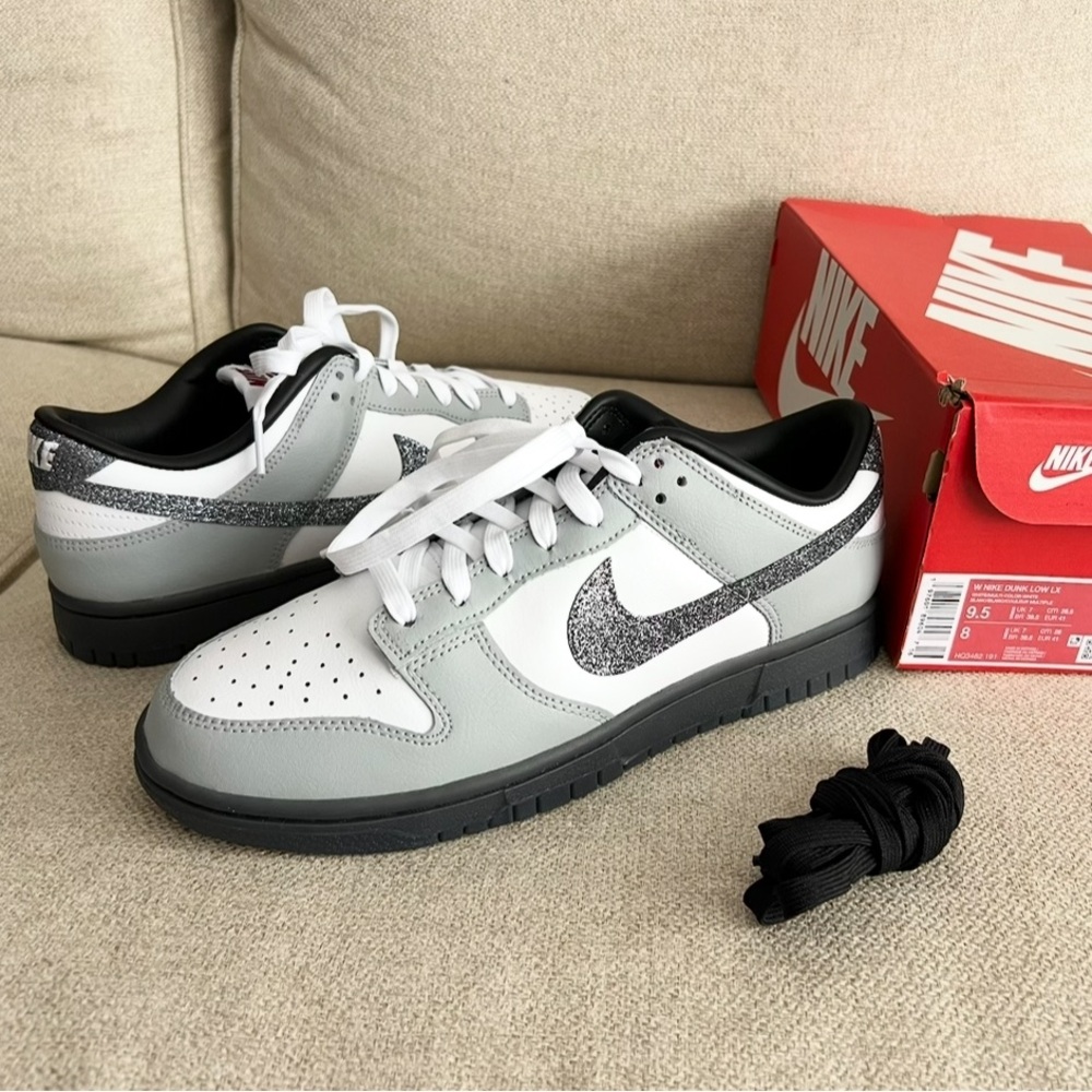 Nike Dunk Low LX Glitter Swoosh White Gray Sz 9.5W NEW IN BOX - Picture 2 of 15